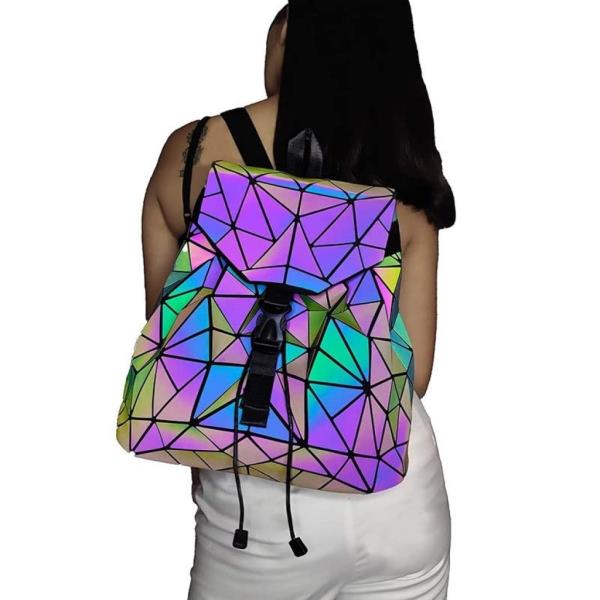 Medium 25 L Laptop Backpack Luminous Geometric Holographic Reflective Backpack Color Changing Bag