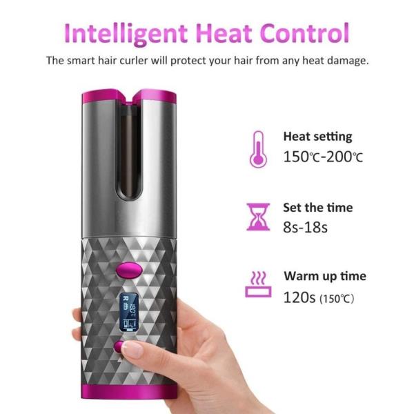 Rechargeable Cordless Curling Iron Ceramic Rotating Wireless Hair Curler Hair Curler