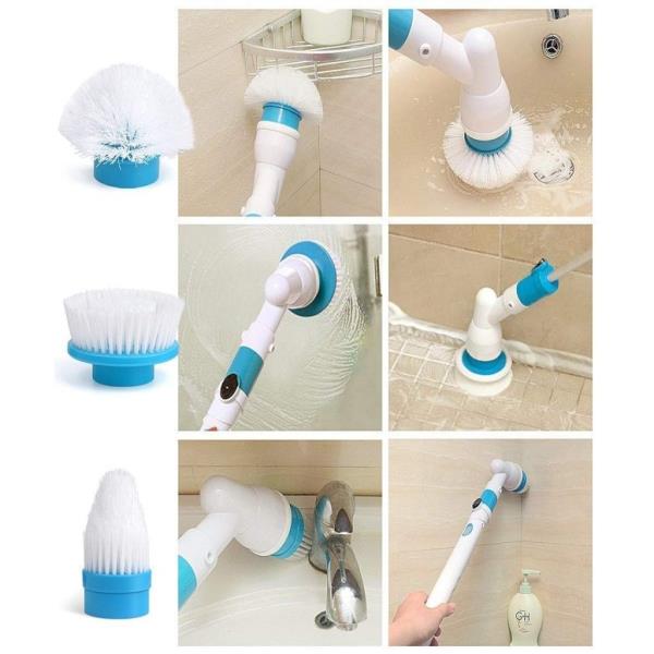 Electric Spin Scrubber Bathroom Tiles Cleaner Tool with 3 Replaceable Brushes Plastic Wet and Dry Br