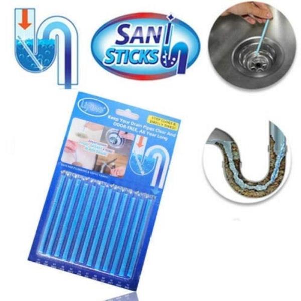 12 pcs Drain Cleaner Tool and Odor Remover Sani Sticks For Kitchen, Bathroom Kitchen Plunger