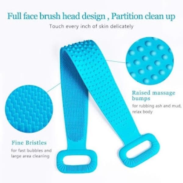 Soft Silicone Back Scrubber Brush Cum Belt for Exfoliating Shower Bath- Double Sides