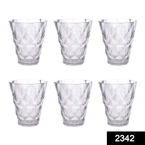HEAVY UNBREAKABLE STYLISH DIAMOND LOOK FULLY TRANSPARENT GLASSES SET 260ML (6PCS)