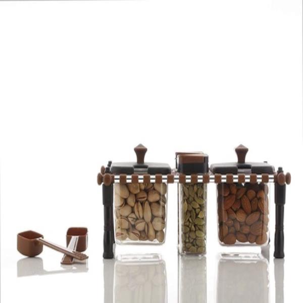 MULTIPURPOSE MIRACLE PLASTIC RAJWADI STYLE SPICE & PICKLE JAR SET 4 CONTAINERS WITH 2 SPOONS