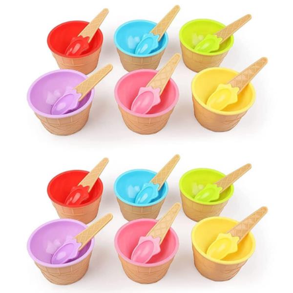 ICE-CREAM WAFFLE SPOON BOWEL CUP SET | PREMIUM ICE CREAM SET | ICE-CREAM BOWEL WITH SPOON | 12 UNITS