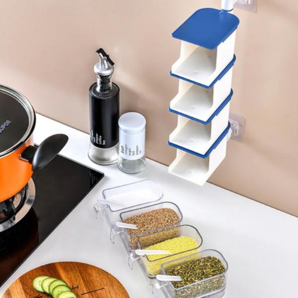 4 LAYER CREATIVE ADHESIVE WALL HANGING ROTARY SEASONING BOX CONDIMENT STORAGE CONTAINER KITCHEN WITH