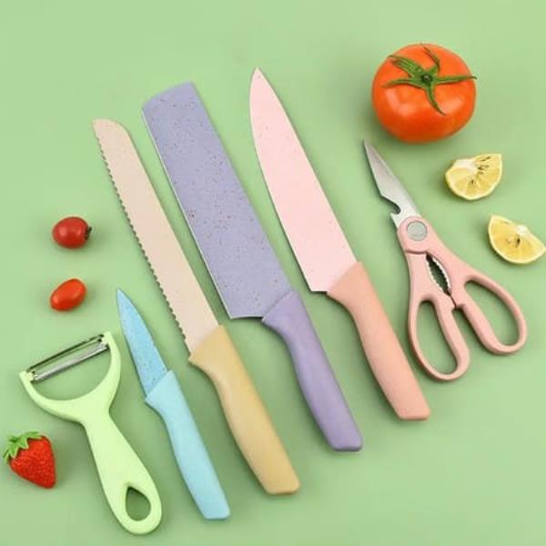 PROFESSIONAL COLORFUL KITCHEN KNIVES SET OF 6 PIECES, NON-STICK BLADES WITH HIGH CARBON STAINLESS ST