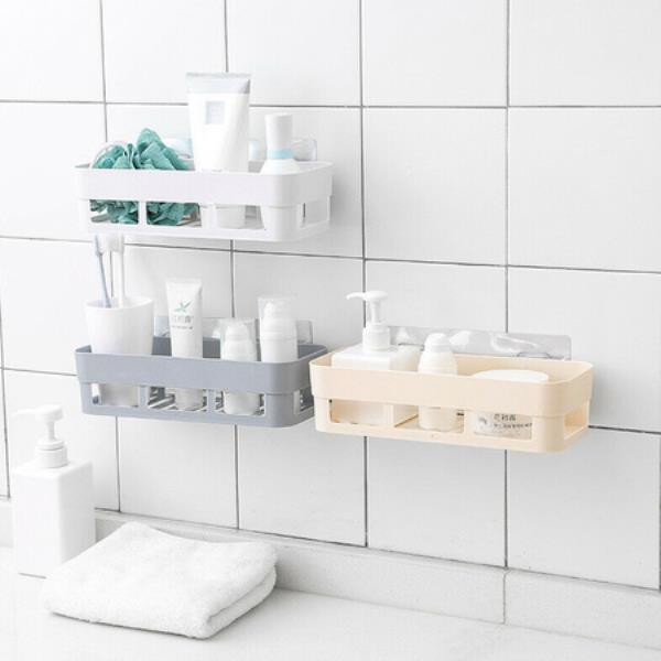 ABS PLASTIC SHOWER CORNER CADDY BASKET SHELF RACK WITH WALL MOUNTED SUCTION CUP FOR BATHROOM KITCHEN