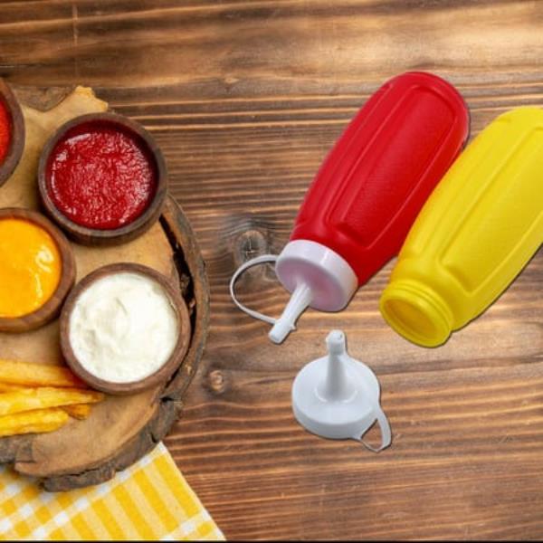 PLASTIC SQUEEZE BOTTLE KETCHUP MUSTARD HONEY SAUCE DISPENSER BOTTLE ( 2 PC SET )