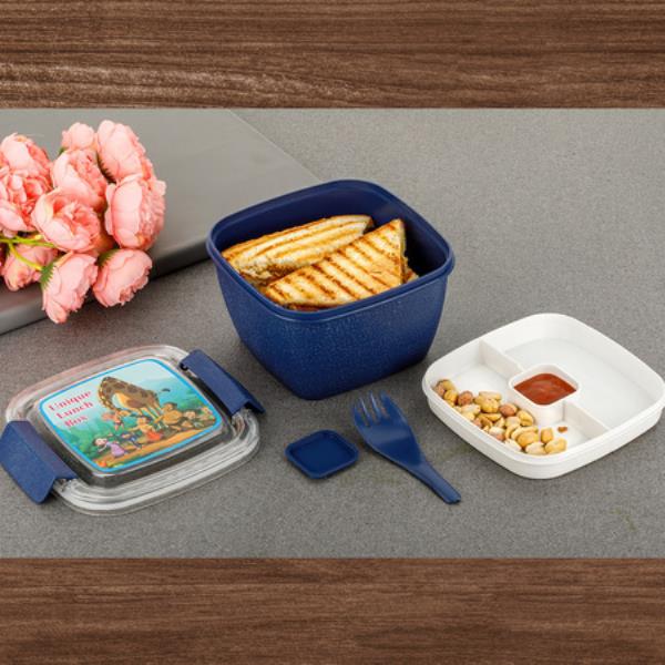 UNIQUE LUNCH BOX REUSABLE FREEZER SAFE FOOD CONTAINERS WITH SPOON FOR ADULTS AND KIDS, BPA FREE PLAS