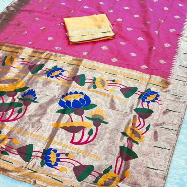 Primium Viscoss Nylon Silk Weaving Jacqurd With Contrass tussles and Paping Sareee 