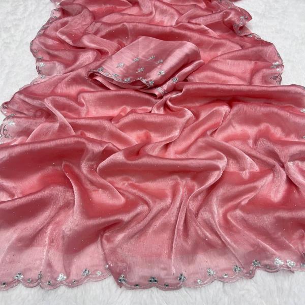  Primium Jimmy Chu Silk  With Hand  Mirror, Dori And JARKAN Work Sareee 