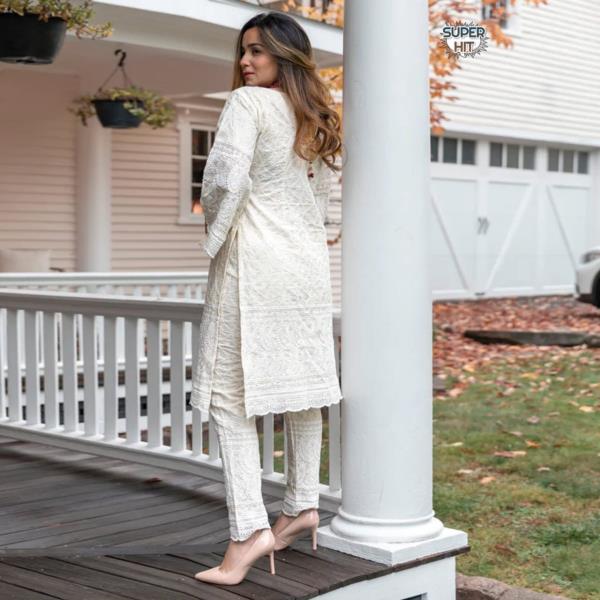femininity with swan white CHICKEN KARI Kurta Pant. A Perfect  Companion  for all Occasions