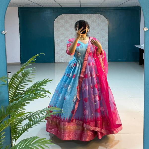 GOWN FABRICS : HEAVY KOTA KANCHIPURAM PRINT SILK