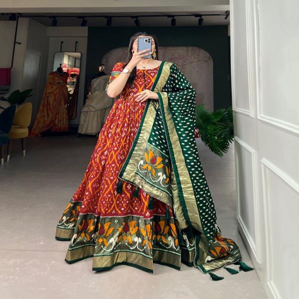 Gown(Stitched) Fabric :- Tussar Silk