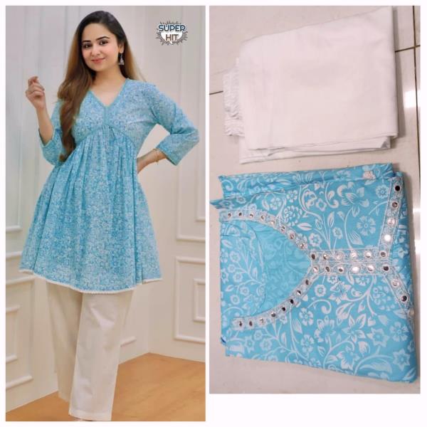 Pure printed Rayon cotton with Embroidery mirror  Work in Neck and lace in daman