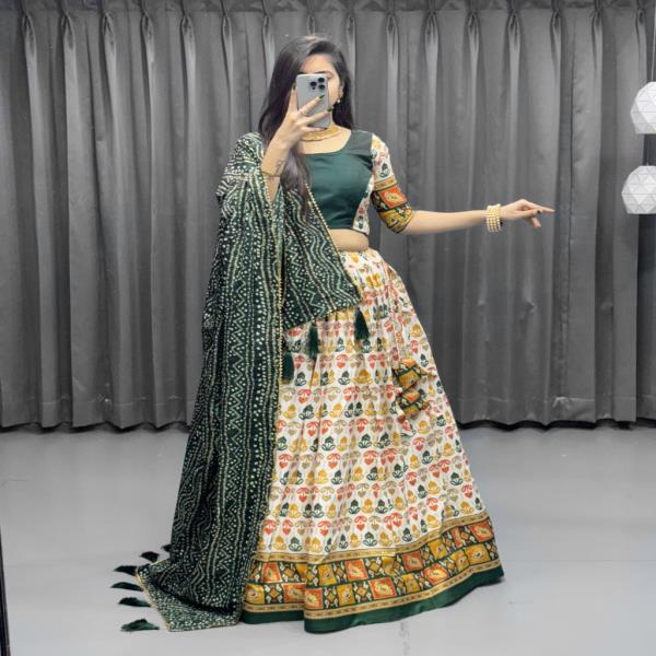 Zig Zag Print & Foil Work Lehenga(Stitched)