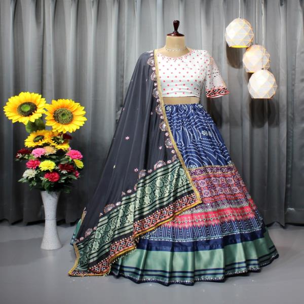 Fancy Digital Print Work & Real Mirror Work Soft Chinon Silk & Digital Jari Gota