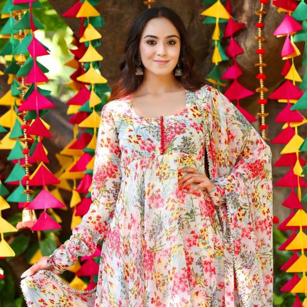 GOWN :- Georgette(Fully stitched) With Digital Print Work