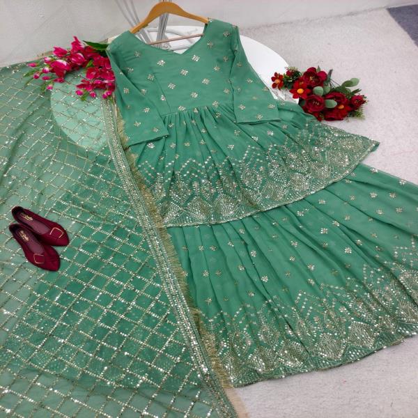 WWW 1080 Heavy Fox Georgette With 5mm Siqwans Embroidery Work With Sleeves