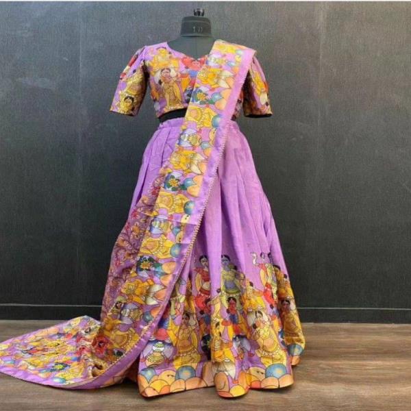 KSB  KALAMKARI Heavy CHINON Silk  Inner Attached Micro Cotton 