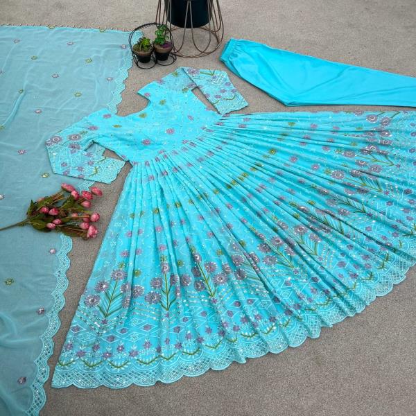 Gown Fabric :Faux Georgette With Full Heavy Embroidery Sequence Work with Sleeve*