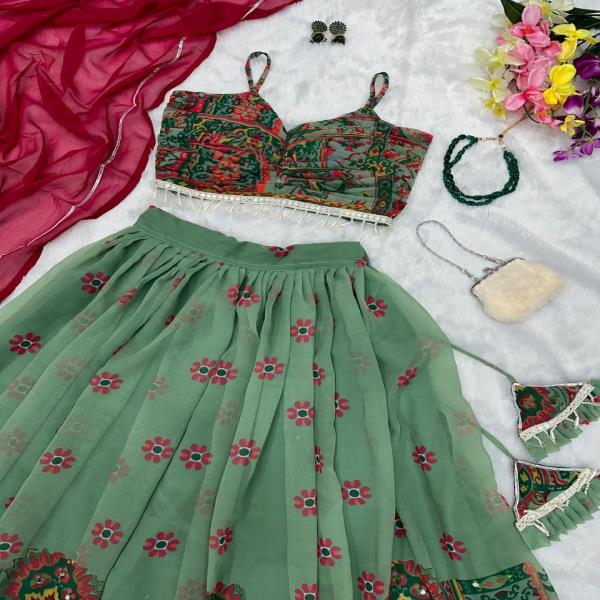 SWC187 Pure georgette silk digital printed kalamkari lehnga with canvas patta