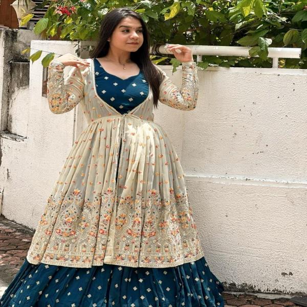 KSF KOTI Faux Georgette Silk With 5mm Embroidery Sequence Work Semi Stitched Type lehenga cane with 