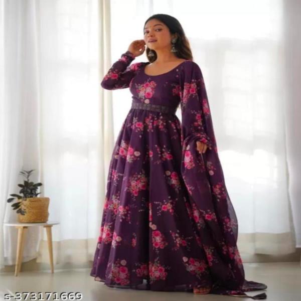  Launching New Flower Print Maxi Dress With Dupatta