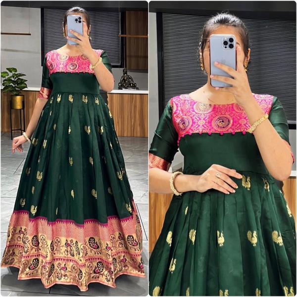 GRO  6210  SINGLES AVAILABLE Gown(ADJUSTABLE FREE SIZE) Gown Fabric : Litchi Silk(weaving)