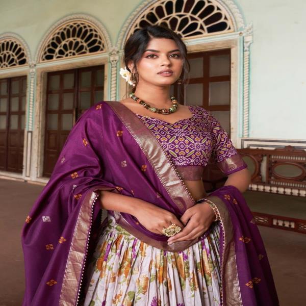 LCV TUSSAR  Floral And Patola Print With Foil Work