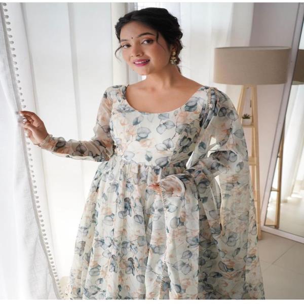 VKF   Flower Print  SINGLES AVAILABLE ?? Launching New Flower Print Maxi Dress With Dupatta