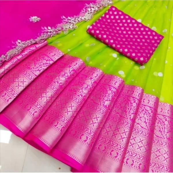 RPVR  Trend Pure nylone organza  Silk  with all bodi Zari embroidery work and  border  with blouse a