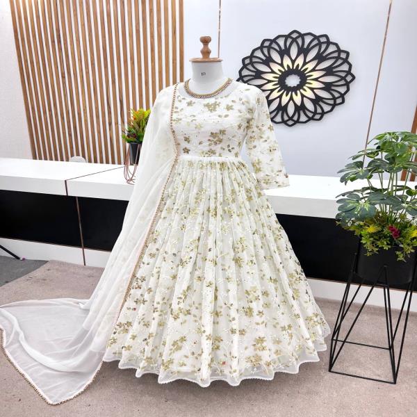 RZSR  3058  SINGLES AVAILABLE ?? Fabric Detail ?? ?? Gown Fabric * :Faux Georgette With *Embroidery 