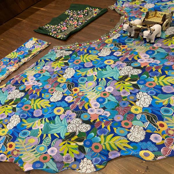 RBD 1588 Digital Print Peti embroidery sequins Work With Cancan & Canvas Patta