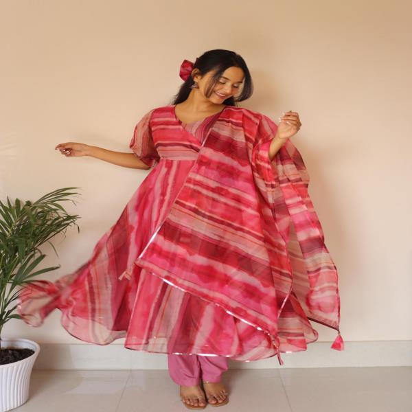 SWC 1063  SINGLES AVAILABLE Anarkali - Digital printed pure organza silk Anarkali suit of huge flair
