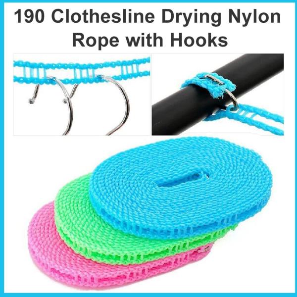 SE IMAGINE 5 Meters Laundry Drying ClothesRope Washing Line Drying Rope with SteelHooks Nylon Retrac