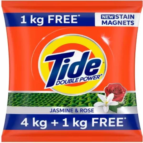 Tide Plus Double Power Jasmine and Rose Detergent Powder 4 kg  (1KG Tide with Extra Power Free)