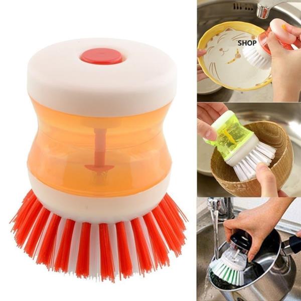 Multipurpose Kitchen Smart Clean High Quality Plastic Pot Liquid Soap Dispenser Cleaning Brush 