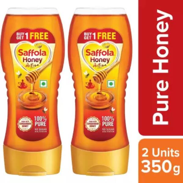Saffola Honey Active, Made with Sundarban Forest Honey, 100% Pure  (Combo Pack 1 + 1 Free, 400 g eac