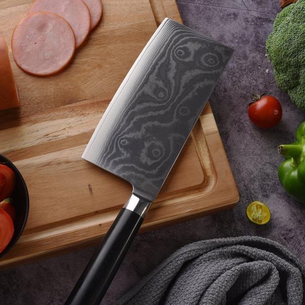  STAINLESS STEEL CHEF DAMASCUS CLEAVER VEGETABLE KNIFE WITH PLASTIC HANDLE & COVER, MULTIPURPOSE USE